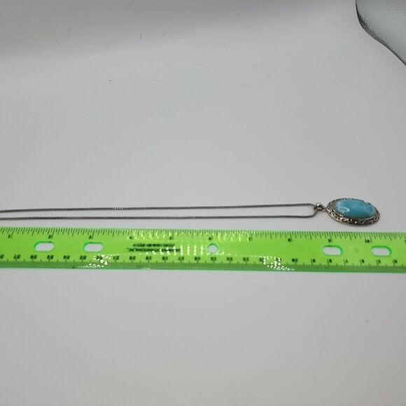 Sterling Silver Necklace With Larimar Q8" Long And Pendant Measures 1.71" - Picture 5 of 5
